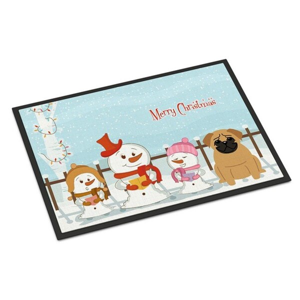 Carolines Treasures Merry Christmas Carolers Pug Brown Indoor or Outdoor Mat, 24 x 0.25 x 36 in. BB2338JMAT - main